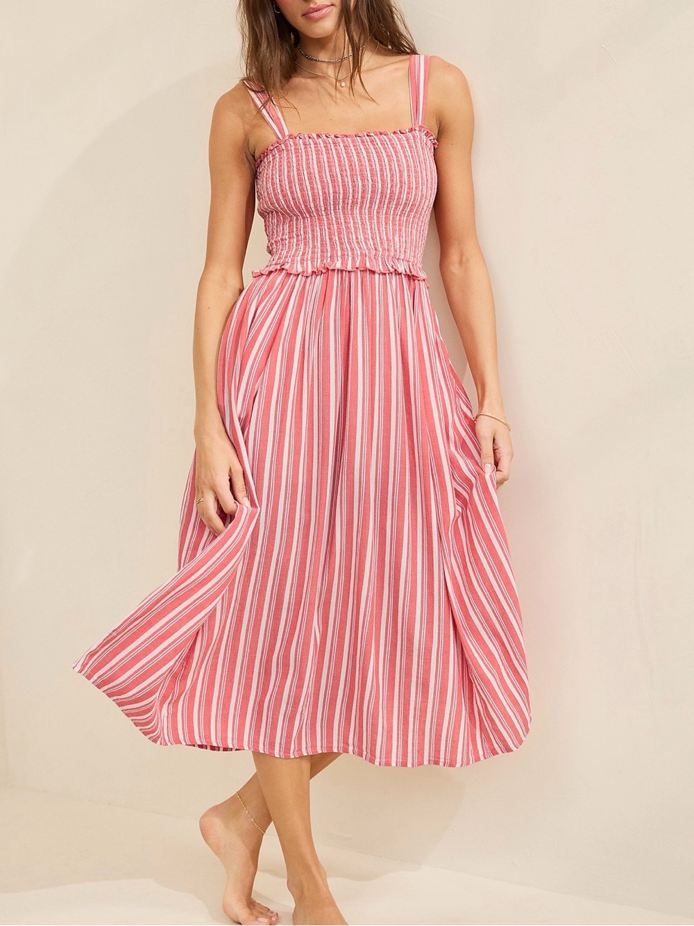 🆕 Aerie At The Barre Smocked Dress Size Small Color Rusty Peach